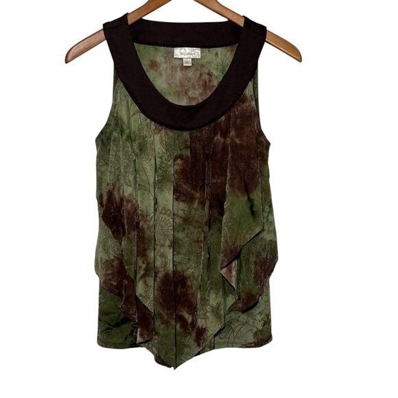 Y2K Green Velvet Burnout Top Indie Going Out Top Forest Fairy Grunge Brown Small - Picture 1 of 12